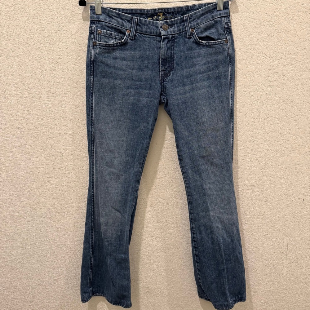 7 For All Mankind Womens A Pocket Flare Jeans Medium Wash Denim Blue Size 28